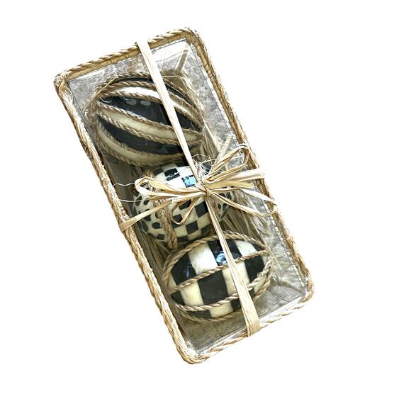 Mackenzie-Childs Courtly Check Woodland Capiz Eggs Set of 3 Easter Decor NEW - Picture 5 of 8